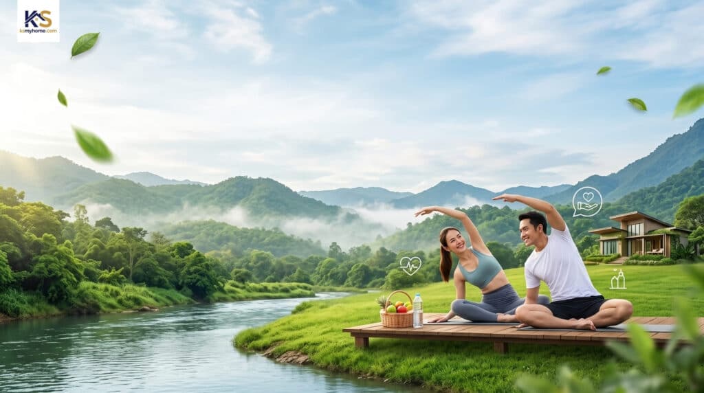 ที่ดินกาญจนบุรีบรรยากาศธรรมชาติ วิวภูเขาและแม่น้ำ อากาศดี เหมาะสำหรับสร้างบ้านพักตากอากาศและตอบโจทย์ไลฟ์สไตล์คนรักสุขภาพ