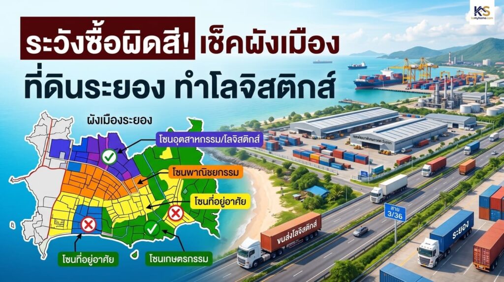 แผนที่ตรวจสอบสีผังเมืองระยอง สำหรับการเลือกซื้อที่ดินทำธุรกิจโลจิสติกส์